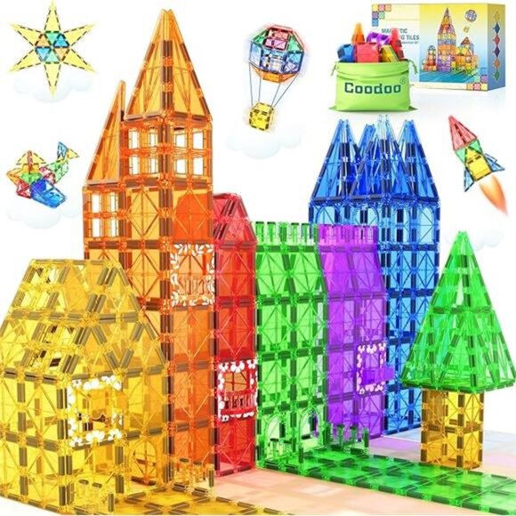 Magnetic Building Tiles, 60 Pieces, Rainbow Shapes, STEM Toys - Picture 7 of 7